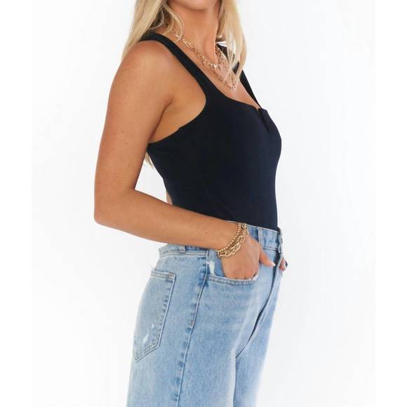 NEW SHOW ME YOUR MUMU arlo bodysuit in black slinky stretch - Picture 3 of 4